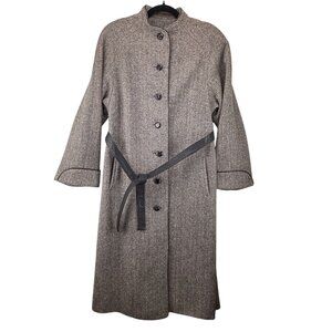 Youthcraft Womens Vintage Wool Coat Size Medium Long Herringbone Coat Trench Twe